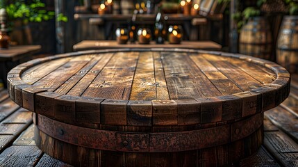 Fototapeta premium Round wooden table, perfect for dining or working.