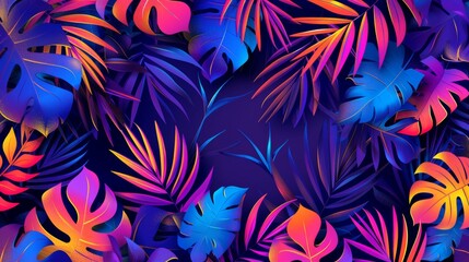 This seamless wallpaper blends tropical foliage patterns with vibrant nature