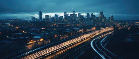 Fototapeta premium Dusk over Urban Dreamscape: City Lights and Motion