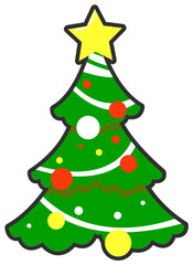 green christmas tree with star and ornament illustration