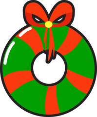 red green christmas wreath vector icon