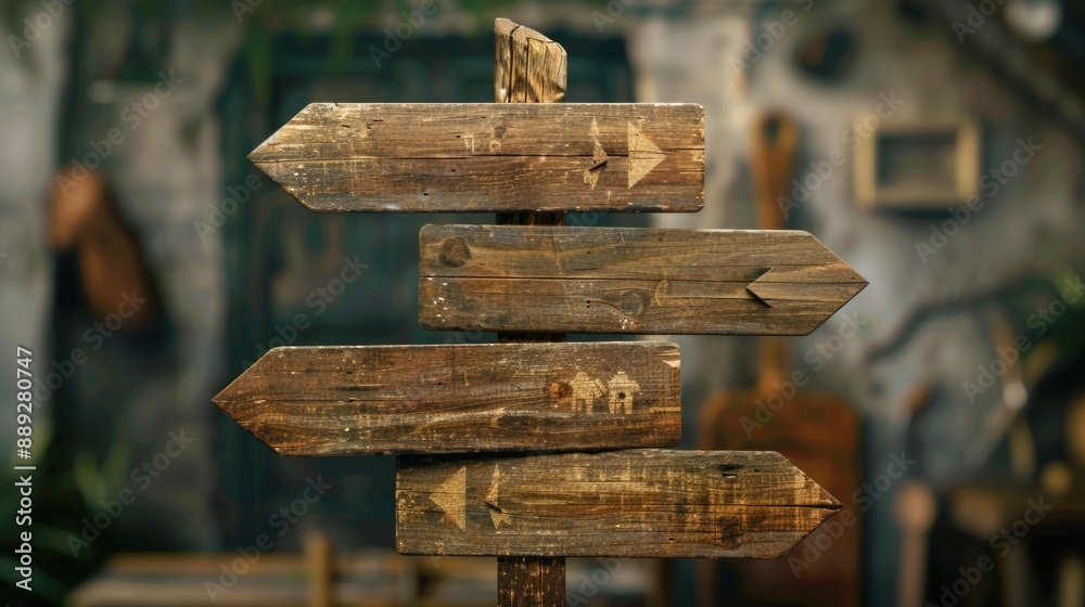 Poster a wooden sign with a building in the background, great for use as a decorative element or to highlig