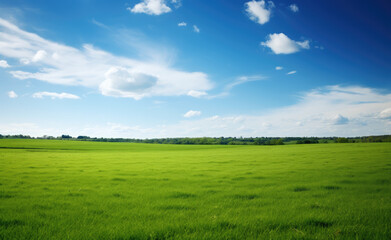 Fototapeta premium Expansive Green Field with Vibrant Blue Sky