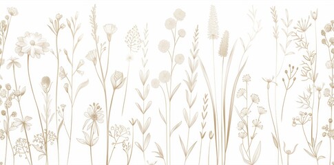 An adorable floral background in a modern style, featuring daisies and doodles, in a seamless repeating pattern.