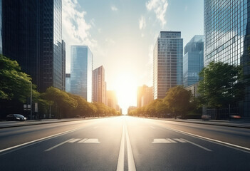 Obraz premium Sunrise in a Modern Urban Street