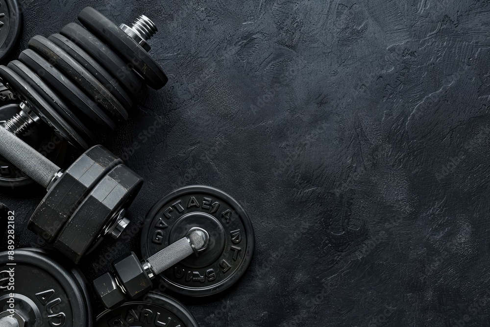 Canvas Prints Black Dumbbells and Weights in Gym