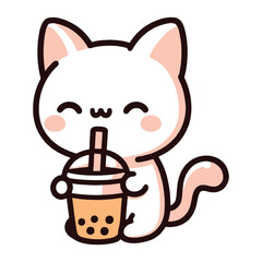 Cute Cat Drinking Bubble Tea Illustration
