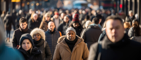 Busy Urban Street with Winter Crowds