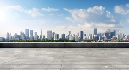 Modern City Skyline with Spacious Plaza