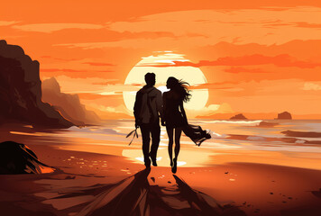 Romantic Sunset Beach Walk