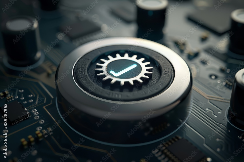 Poster Technological switch with integrated gear, representing modern digital control and advanced mechanical engineering in a futuristic design