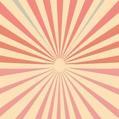 Stylish retro illustration of sun rays on pastel pink background with colorful (orange, pink) rays