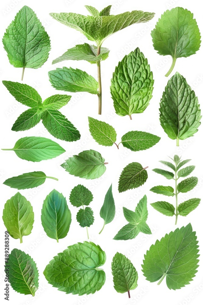 Poster a cluster of green leaves on a simple white background