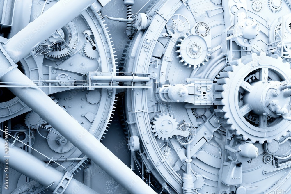 Aufkleber complex assembly of white mechanical gears, highlighting intricate industrial engineering and modern