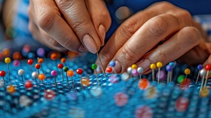 a close up of a person working with pins