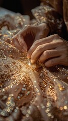 a close up of a person's hands working on a dress