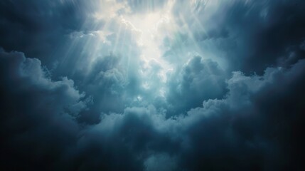Obraz premium Stunning dramatic nature background with dark skies and the sun. God's rays. Religion background.