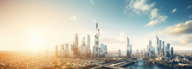 Naklejka premium Majestic City Skyline at Golden Sunset Panorama