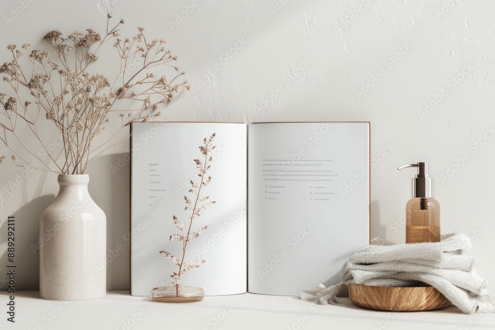 Aufkleber a personable setting with an open book and a decorative vase