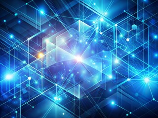 Fototapeta premium Vibrant blue abstract background with geometric shapes and lines, illuminated by a futuristic glow, evoking advanced technology and innovative digital concepts.