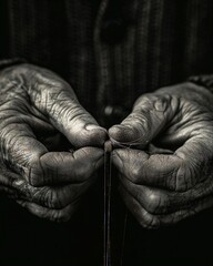 Fototapeta premium a black and white photo of two hands holding a string