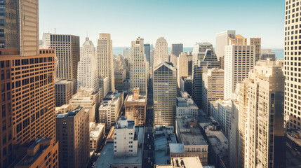 Obraz premium Sunlit Urban Skyline of Bustling Commercial District