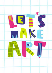 Doodle text print for kids. Cute vector poster with scribble colorful lettering 