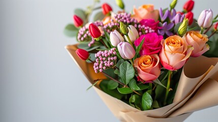 Obraz premium Fresh Floral Composition With Mixed Wildflowers Wrapped in Natural Paper Highlighting Simplicity and Seasonal Beauty