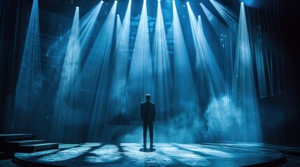 During a theatrical performance, a lighting designer operates a follow spot, tracking the lead actor across the stage. The focused beam of light ensures that the actor remains the center of