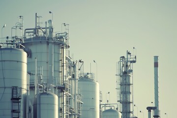 Fototapeta premium Biofuel Refinery: conversion of algae into biofuel of refinery factory industrial facility. sleek, modern architecture and equipment of light, neutral tones, algae-based fuel production.