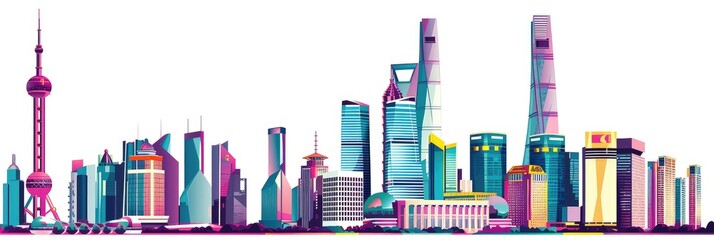 Obraz premium Vibrant City Skyline Illustration in Purple Hues