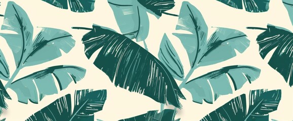 Stylish leaf art deco wallpaper. Modern nature background. Floral pattern with tropical plants line art.