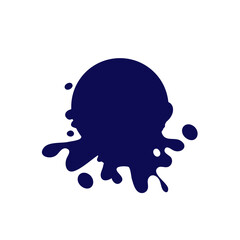 Dripping circle dark blue icon. Liquid paint flows. Melted logo. Current paint, stains. Mockup of blank. Template ink round blot. Vector illustration isolated figure. Eps 10 for design and branding.