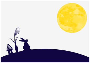 秋の十五夜お月見フレーム背景2紺色