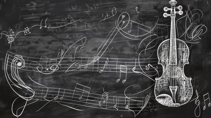 White musical staff with violin clef on blackboard for music education design