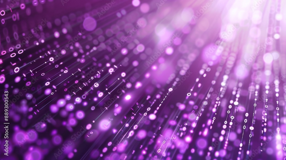 Poster abstract digital rain with purple and white glowing particles falling against a deep purple backdrop