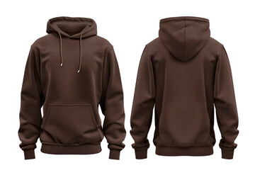 Brown hoodie mockup, front and back views.
