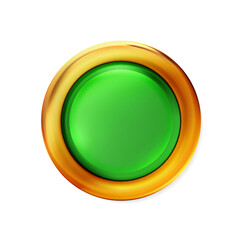 Realistic matte green button isolated. Metal circle Ui component. Vector illustration for your design. Eps 10.