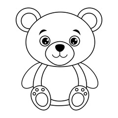 Educational coloring pages for kids with outlined bear. Cute teddy bear line art for coloring pages