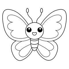 Outline butterfly for coloring page for kids. Colourless insect. Educational page for toddlers