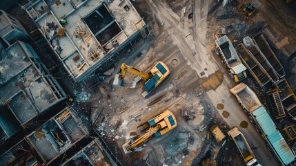 Aerial View of Busy Construction Site