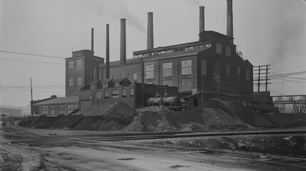 Historical Industrial Factory in Black and White