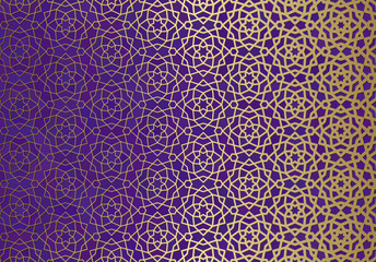 Abstract background with islamic ornament, arabic geometric texture. Golden lined tiled motif.