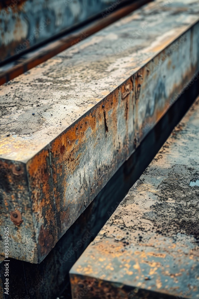 Poster Close-up shot of a rusty bench, great for texture and detail photography