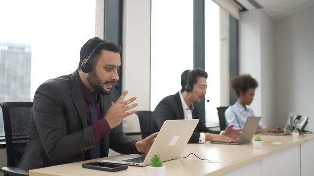 Operator are working at Call center office. Business and occupation.