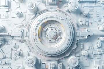 Obraz premium An aerial view of a futuristic city, showcasing advanced technology, modern architecture, and innovative urban planning in a sci-fi inspired design