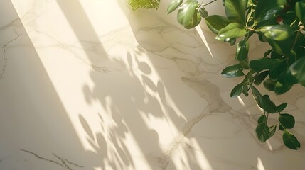 Sunlit Leaf Canopy Casting Intricate Shadows on Marble Surface