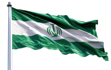 Iranian Flag Waving in the Wind Against a White Background