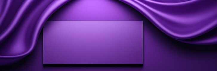 Obraz premium Luxury empty purple mockup background with silk. Purple card backdrop framed by fabric. Elegant colorful template. Bright abstract gradient wall. With copy space, place for text.