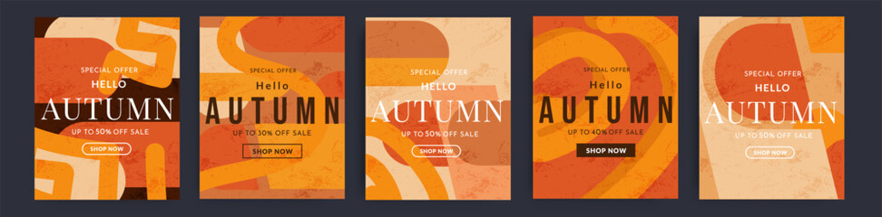 Fototapeta premium Autumn. Trendy Abstract Gradient Design in Retro Style from the 80s-90s. Modern Geometric Background Patterns for Advertising, Web, Social Media, Posters, Banners, Covers. Sale Offer 30-50%. 